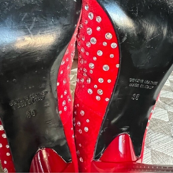 Roberto Botticelli Red Velvet & Rhinestone Heels Zebra Print EU 38 US 7.5 - 8 - Picture 14 of 15